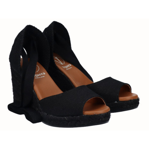 viguera Alpargata Sandalia Cuña Alta Yute Negro Cintas Rebajas top