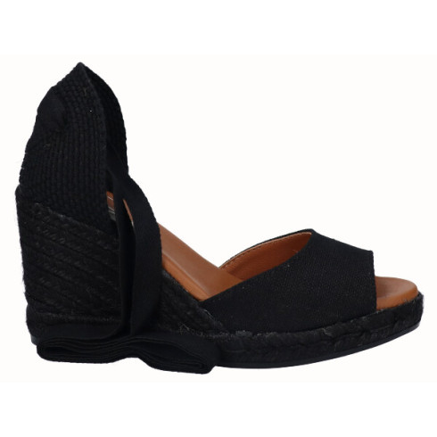 viguera Alpargata Sandalia Cuña Alta Yute Negro Cintas Rebajas top