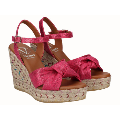 viguera Sandalia Cuña Alta Yute Fantasía Fuxia Oferta especial