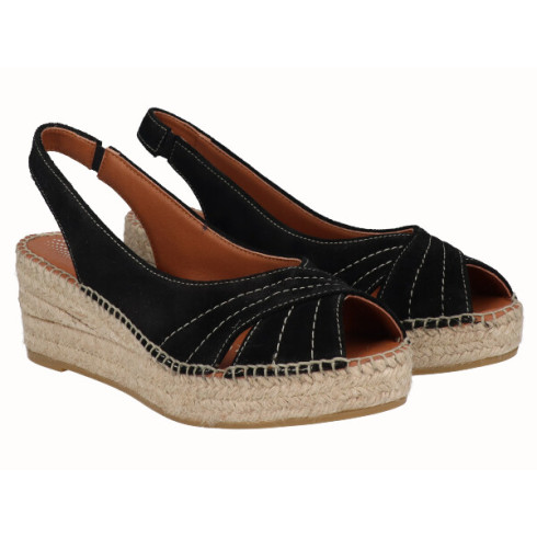 viguera Alpargata Peep Toes Cuña YuteFlex Negro ÚLTIMAS EDICIONES