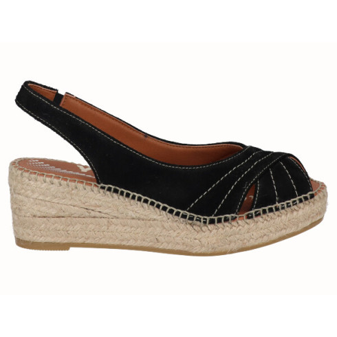 viguera Alpargata Peep Toes Cuña YuteFlex Negro ÚLTIMAS EDICIONES