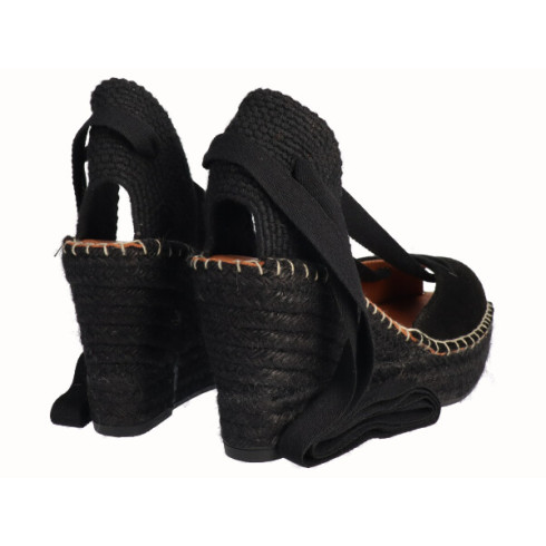 viguera Alpargata Peep Toes Cuña Yute Negro Cintas Descuentos del mes