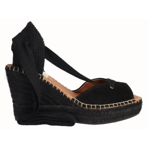 viguera Alpargata Peep Toes Cuña Yute Negro Cintas Descuentos del mes