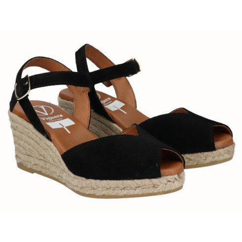 viguera Sandalia Cuña Media Yute Negro Descuento por venta flash
