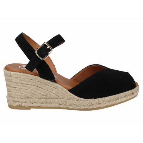 viguera Sandalia Cuña Media Yute Negro Descuento por venta flash