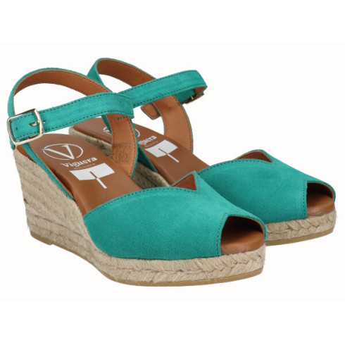 viguera Sandalia Cuña Media Yute Verde Rebajas de fin de temporada