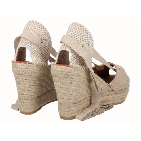 viguera Alpargata Peep Toes Cuña Yute Beig Cintas Outlet