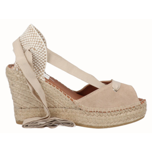 viguera Alpargata Peep Toes Cuña Yute Beig Cintas Outlet