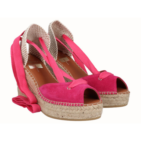 viguera Alpargata Peep Toes Cuña Yute Fuxia Cintas Outlet online