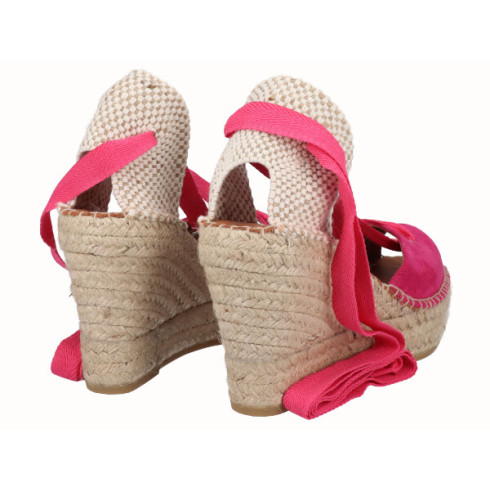 viguera Alpargata Peep Toes Cuña Yute Fuxia Cintas Outlet online