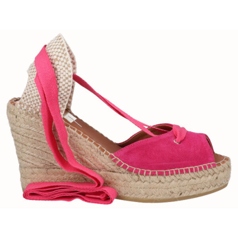 viguera Alpargata Peep Toes Cuña Yute Fuxia Cintas Outlet online