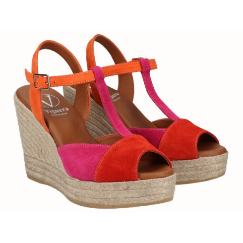 viguera Sandalia Cuña Alta Yute Combi Rojo Venta caliente