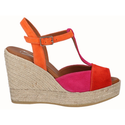 viguera Sandalia Cuña Alta Yute Combi Rojo Venta caliente