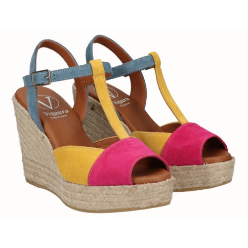 viguera Sandalia Cuña Alta Yute Combi Fuxia En oferta