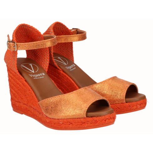 viguera Sandalia Yute Cuña Alta Naranja Descuento