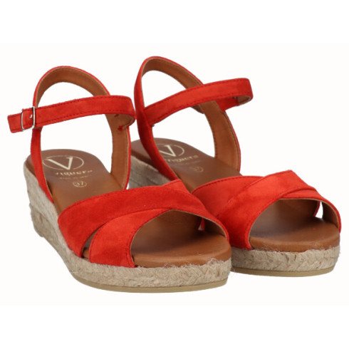 viguera Sandalia Cuña Media Yute Rojo Tienda