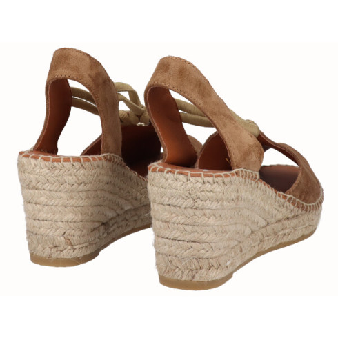 viguera Alpargata Peep Toes Cuña Media Yute Cuero con Elásticos Tienda