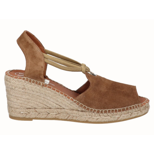 viguera Alpargata Peep Toes Cuña Media Yute Cuero con Elásticos Tienda