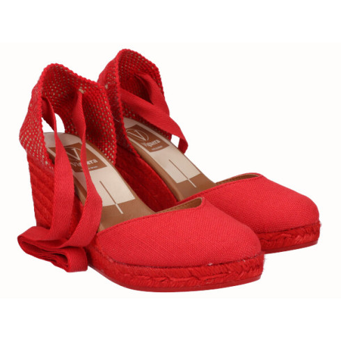 viguera Alpargata Cuña Alta Yute Rojo Cintas COMPRAR AHORA