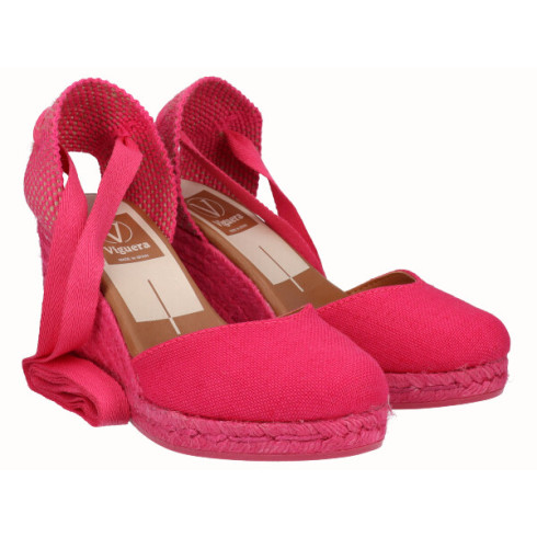 viguera Alpargata Cuña Alta Yute Fuxia Cintas Precio de fábrica