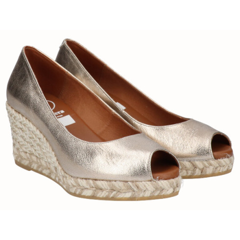 viguera Alpargargata Peep Toes Cuña Media Oro Oferta especial de fábrica