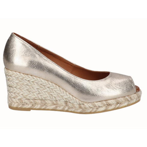viguera Alpargargata Peep Toes Cuña Media Oro Oferta especial de fábrica