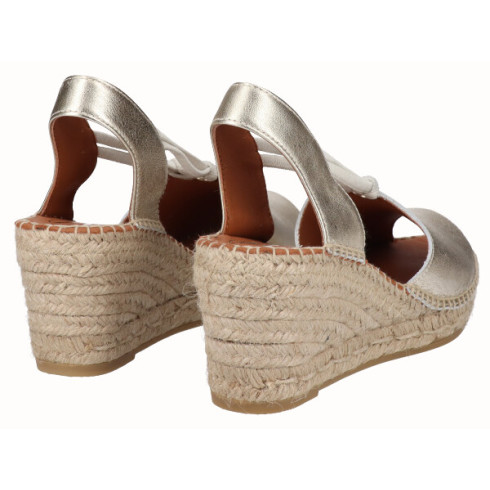 viguera Alpargata Peep Toes Cuña Media Yute Oro con Elásticos Liquidación