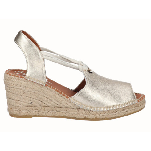 viguera Alpargata Peep Toes Cuña Media Yute Oro con Elásticos Liquidación