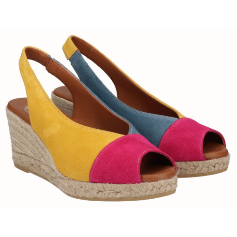 viguera Alpargata Peep Toes Cuña Media Combi Amarillo Ahorra y exporta