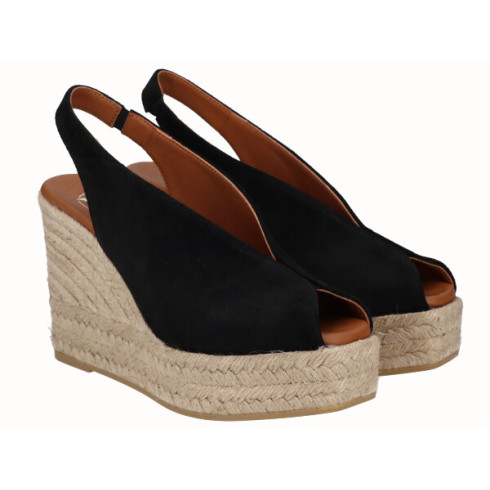 viguera Alpargata Peep Toes Cuña Alta Yute Negro Oferta exclusiva