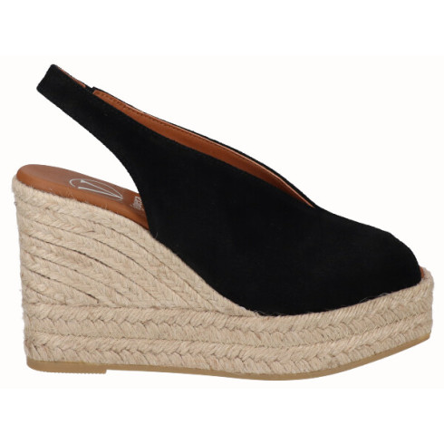 viguera Alpargata Peep Toes Cuña Alta Yute Negro Oferta exclusiva