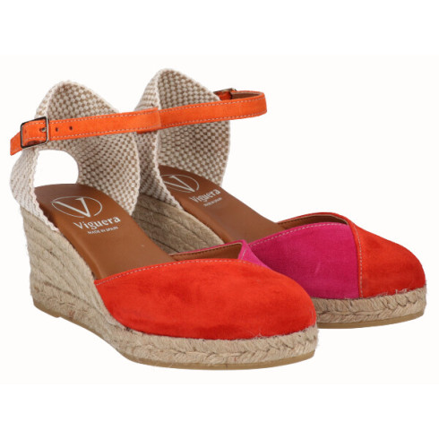 viguera Alpargata Valenciana Cuña Media Yute Multi Rojo Precio ultrabajo