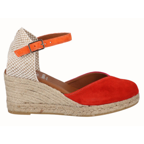 viguera Alpargata Valenciana Cuña Media Yute Multi Rojo Precio ultrabajo