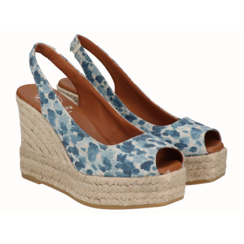 viguera Alpargata Peep Toes Cuña Alta Animal Print Jeans Devoluciones gratuitas