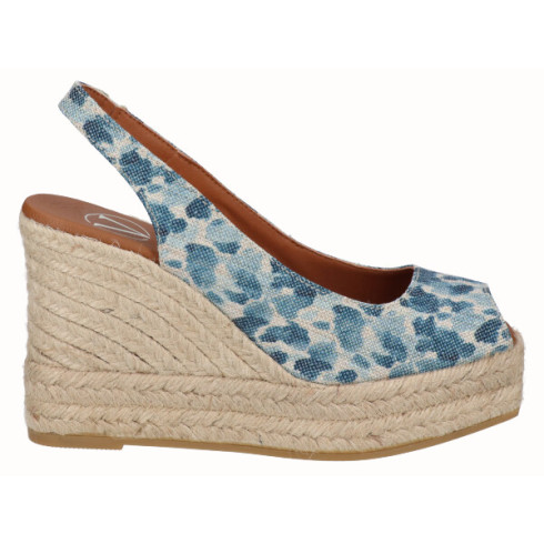 viguera Alpargata Peep Toes Cuña Alta Animal Print Jeans Devoluciones gratuitas