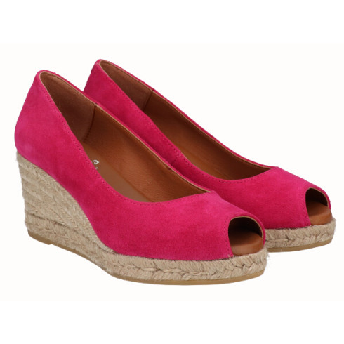 viguera Alpargata Peep Toes Cuña Media Yute Fuxia Rebajas