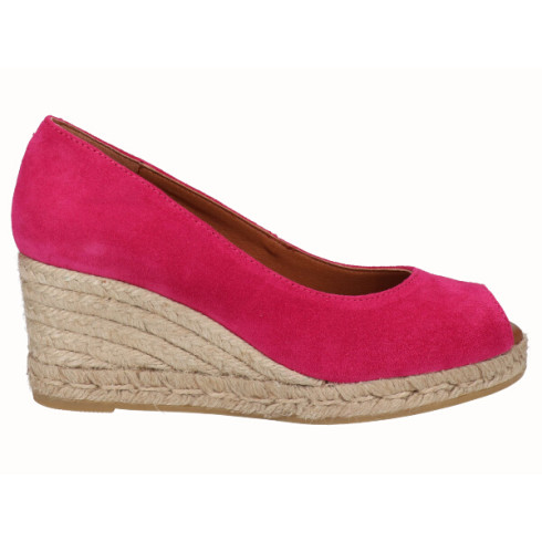 viguera Alpargata Peep Toes Cuña Media Yute Fuxia Rebajas