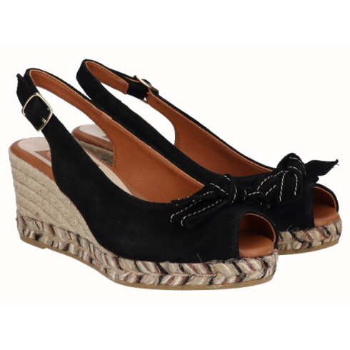 viguera Alpargata Peep Toes Cuña Media Negro Descuento