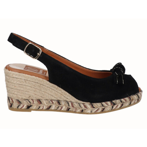 viguera Alpargata Peep Toes Cuña Media Negro Descuento