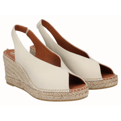viguera Alpargata Peep Toes Cuña Media Crema Mejor oferta