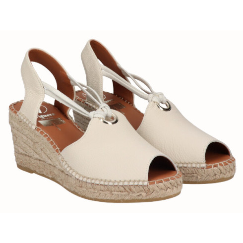 viguera Alpargata Peep Toes Cuña Media Yute Beig con Elásticos Rebajas top