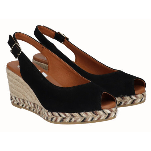 viguera Alpargata Peep Toes Cuña Media Negro Últimos 2 días