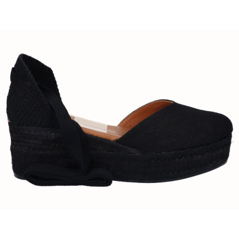 viguera Alpargata Plataforma Yute Negro Cintas