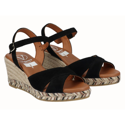 viguera Sandalia Cuña Media Yute Negro Rebajas online