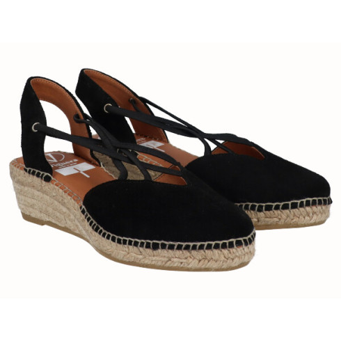 viguera Alpargata Cuña Baja Yute Negro Con Elásticos COMPRAR AHORA