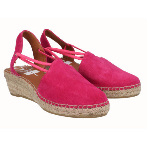 viguera Alpargata Cuña Media Yute Fuxia con Elásticos Grandes descuentos