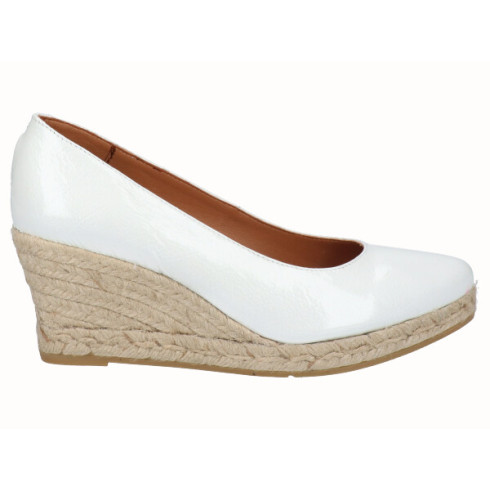 viguera Alpargata Cuña Media Yute Charol Blanco En oferta