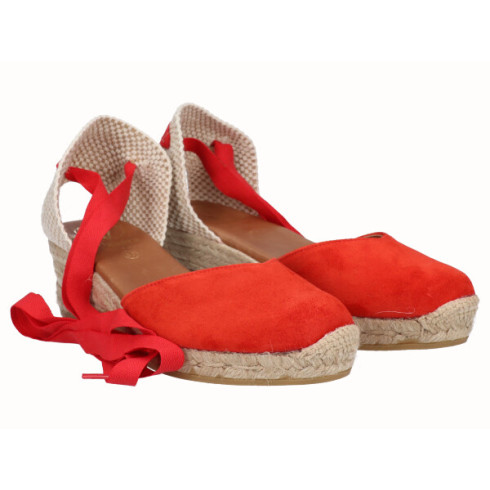 viguera Alpargata Cuña Baja Yute Cintas Rojo Oferta exclusiva