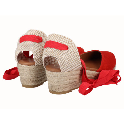 viguera Alpargata Cuña Baja Yute Cintas Rojo Oferta exclusiva