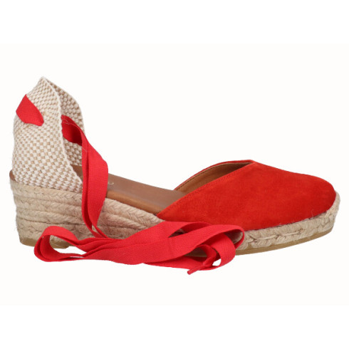 viguera Alpargata Cuña Baja Yute Cintas Rojo Oferta exclusiva